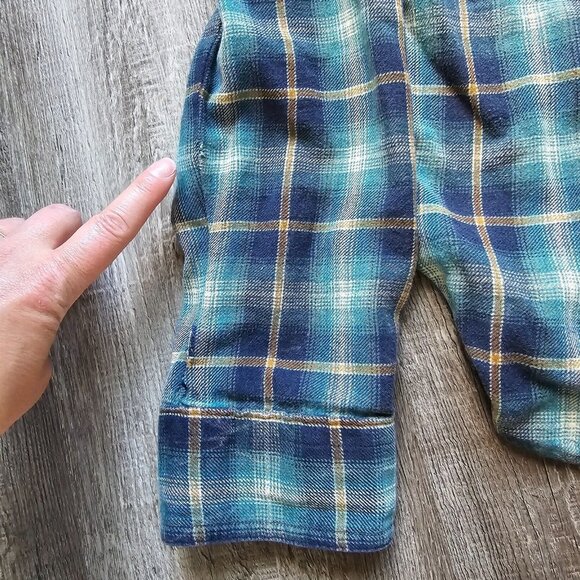 Woolrich Flannel Shirt Men Large Green Plaid Long Sleeve Button Up Flap Pockets - Picture 12 of 13